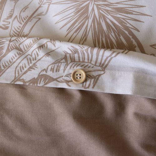 Housse De Couette 240x220cm Coton Imprimé Feuillage Blanc Et Sable - Javen