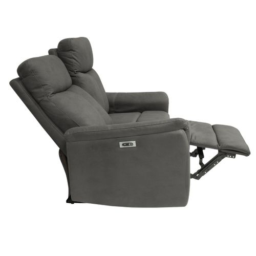 Canapé 2 Places Relax Électrique Tissu Polyester Imitation Cuir Gris Foncé - Giacomo