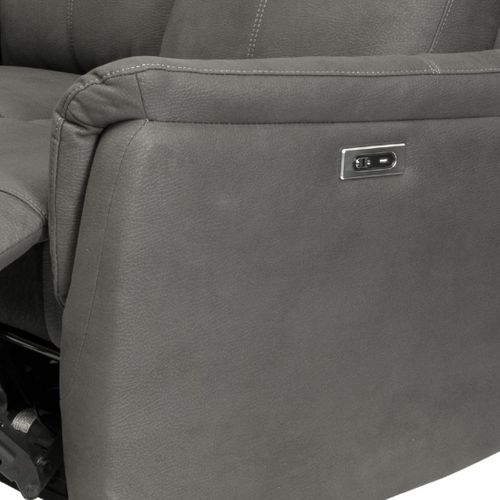 Canapé 3 Places Relax Électrique Tissu Polyester Imitation Cuir Gris Foncé - Giacomo