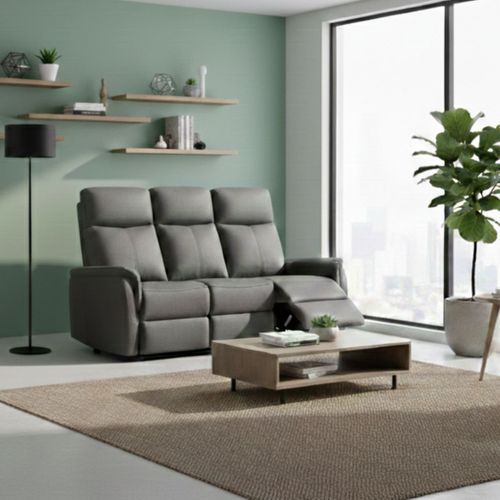 Canapé 3 Places Relax Électrique Tissu Polyester Imitation Cuir Gris Foncé - Giacomo