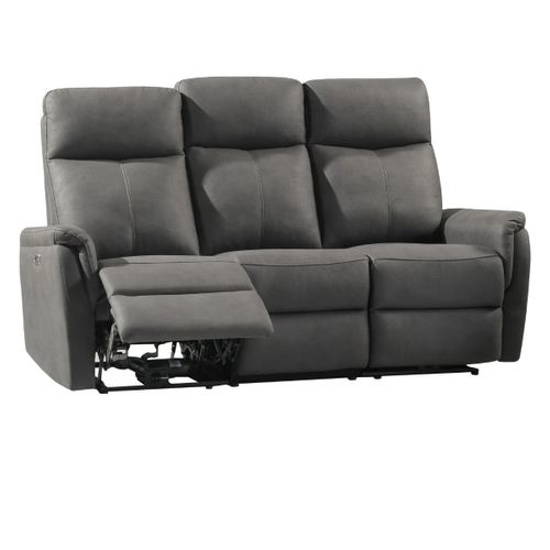 Canapé 3 Places Relax Électrique Tissu Polyester Imitation Cuir Gris Foncé - Giacomo