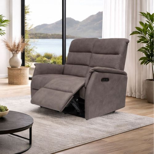 Canapé 2 Places Relax Électrique Tissu Polyester Imitation Cuir Gris-brun Marbré - Donatello