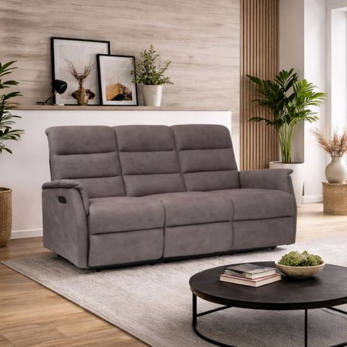 Canapé 3 Places Relax Électrique Tissu Polyester Imitation Cuir Gris-brun Marbré - Donatello