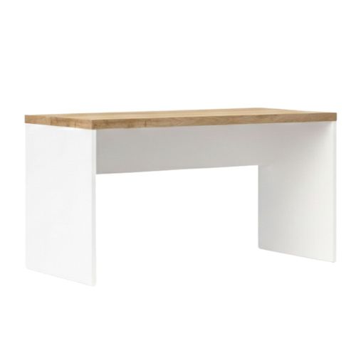Bureau 160cm Blanc Laqué Brillant Avec Plateau En Chêne 38mm - Genius