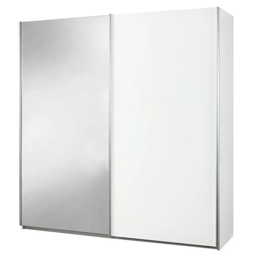 Armoire 2 Portes Coulissantes Blanc Laqué Avec 1 Porte Miroir - Mariane