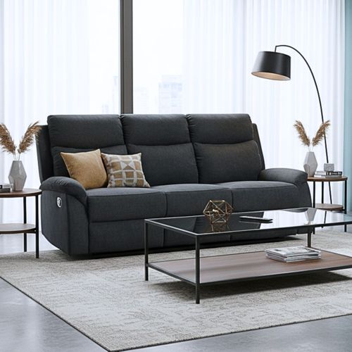 Canapé Relax Manuel 3 Places Tissu Polyester Microfibre Gris Foncé - Eskil
