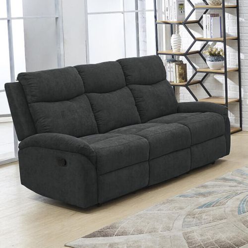 Canapé Relax Manuel 3 Places Tissu Polyester Microfibre Gris Foncé - Eskil