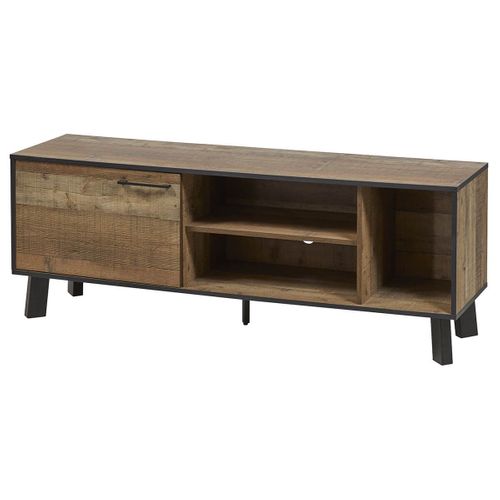 Meuble TV 1 Porte 3 Niches Aspect Bois Et Métal - Karmina
