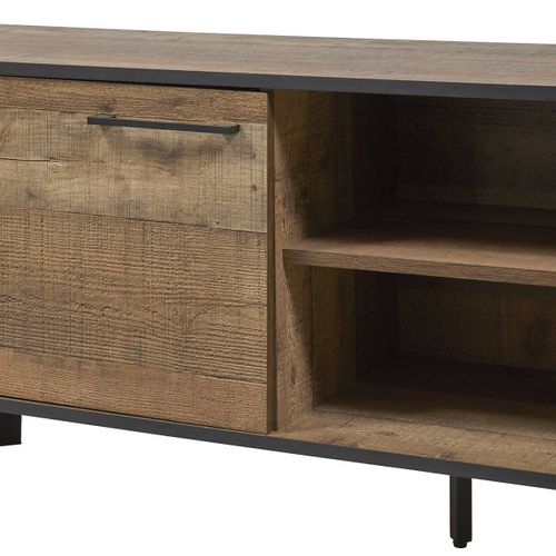 Meuble TV 1 Porte 3 Niches Aspect Bois Et Métal - Karmina