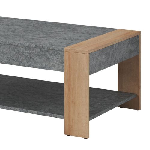 Table Basse Rectangulaire Aspect Bois Et Pierre - Fanny