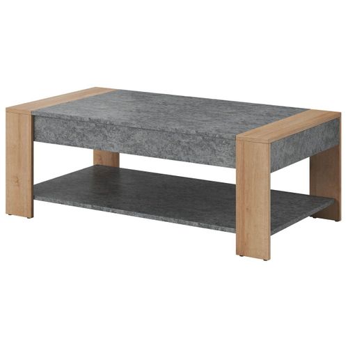 Table Basse Rectangulaire Aspect Bois Et Pierre - Fanny