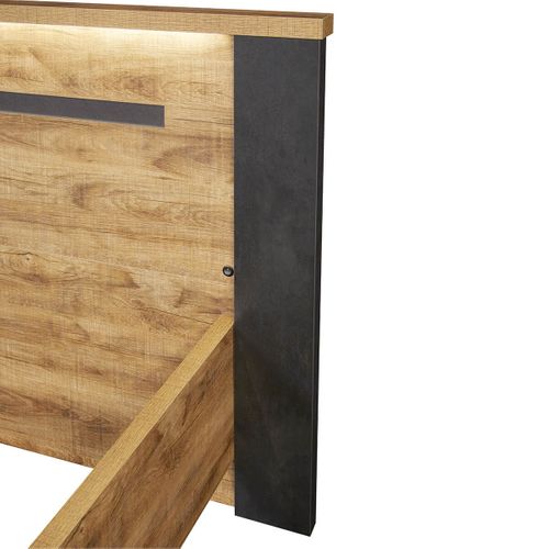 Lit 160x200cm Effet Bois Et Béton Anthracite Avec LEDs - Candas