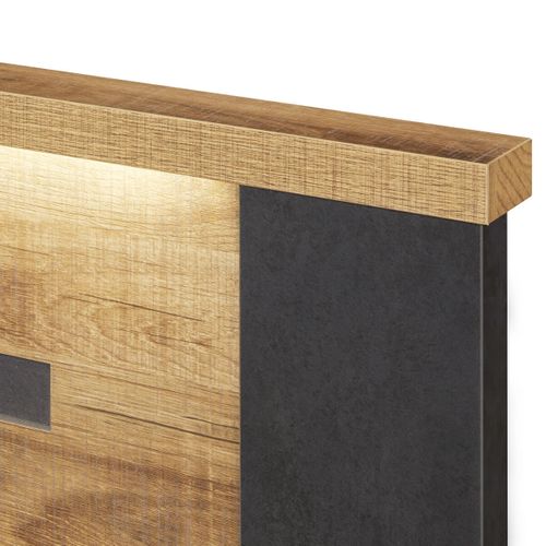 Lit 160x200cm Effet Bois Et Béton Anthracite Avec LEDs - Candas