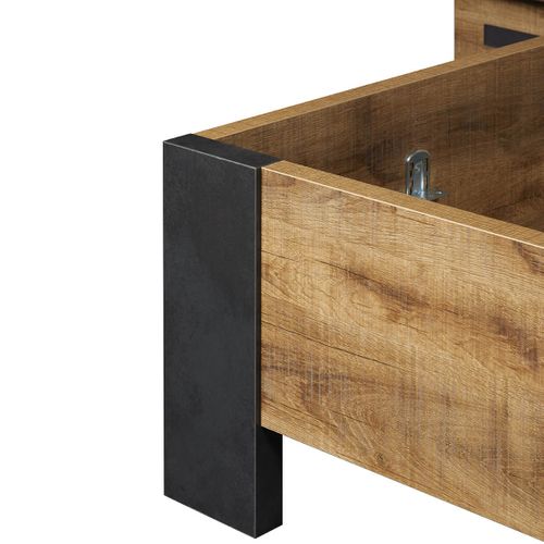 Lit 160x200cm Effet Bois Et Béton Anthracite Avec LEDs - Candas