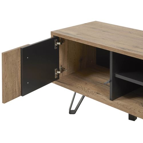 Meuble TV 2 Portes Effet Bois Naturel Et Noir - Carson