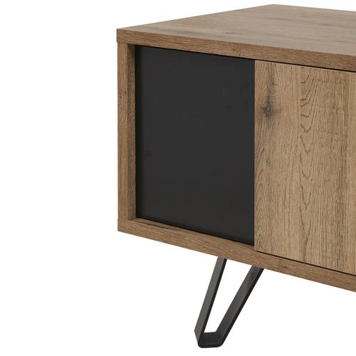 Meuble TV 2 Portes Effet Bois Naturel Et Noir - Carson