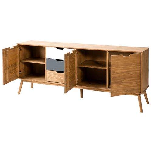 Buffet 3 Portes 3 Tiroirs Bois Massif, Blanc Et Gris - Maras