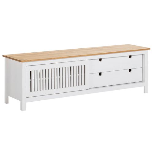 Meuble TV 1 Porte Coul. 2 Tiroirs Bois Ciré Et Blanc - Malia