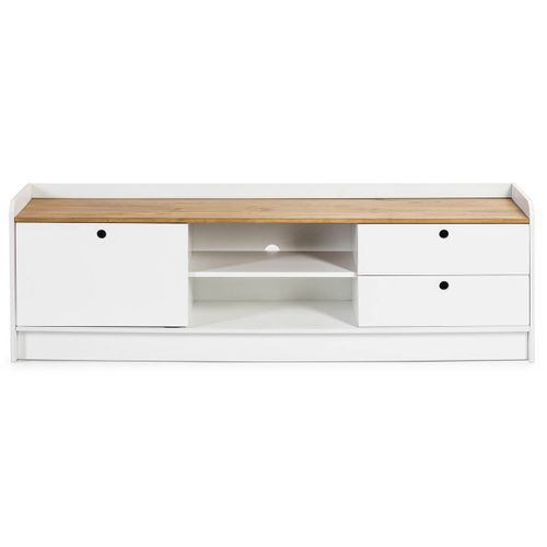 Meuble TV 1 Porte Coul. 2 Tiroirs Bois Et Blanc - Carla