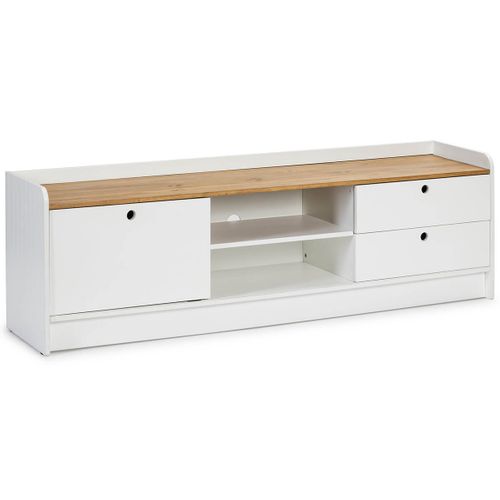 Meuble TV 1 Porte Coul. 2 Tiroirs Bois Et Blanc - Carla