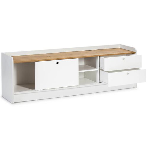 Meuble TV 1 Porte Coul. 2 Tiroirs Bois Et Blanc - Carla