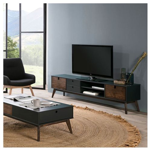 Meuble TV 2 Portes 2 Tiroirs Bois Et Gris Foncé - Lily