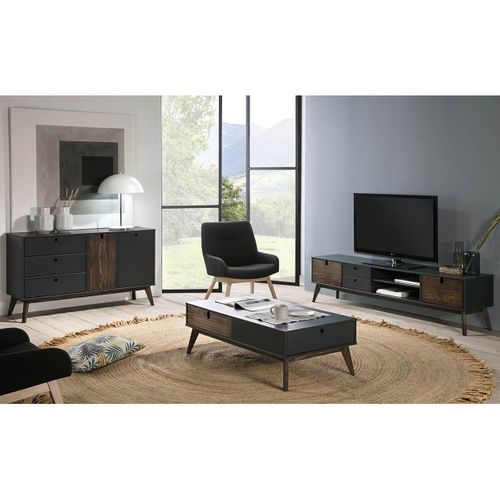 Meuble TV 2 Portes 2 Tiroirs Bois Et Gris Foncé - Lily