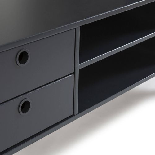 Meuble TV 2 Portes 2 Tiroirs Bois Et Gris Foncé - Lily