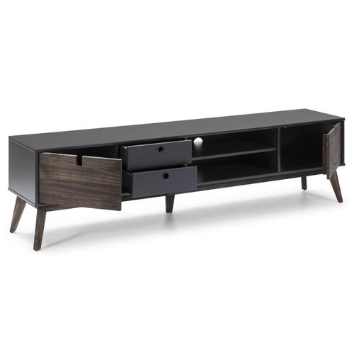 Meuble TV 2 Portes 2 Tiroirs Bois Et Gris Foncé - Lily