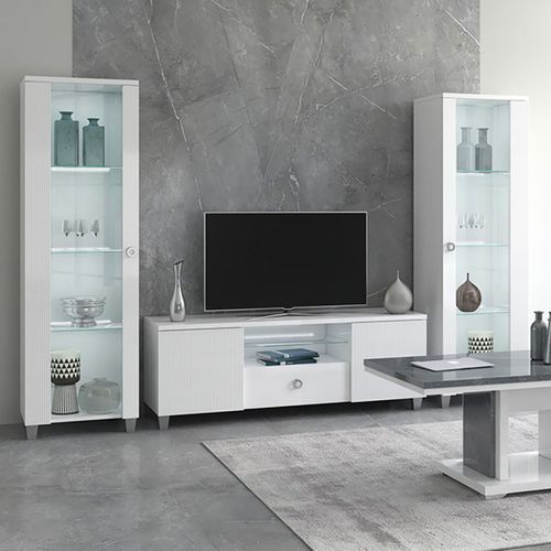 Meuble TV 2 Portes Laqué Blanc Avec LEDs - Marika