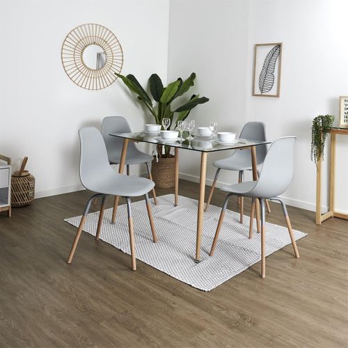 Ensemble Table En Verre + 4 Chaises Pp Gris - Verana