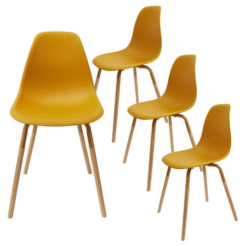 Ensemble Table En Verre + 4 Chaises Pp Jaune - Verana