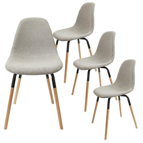 Pack Table En Verre + 4 Chaises Gris Chiné Clair - Verana