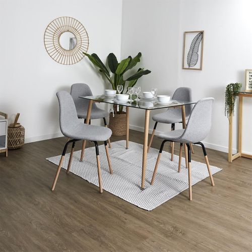 Pack Table En Verre + 4 Chaises Gris Chiné Clair - Verana