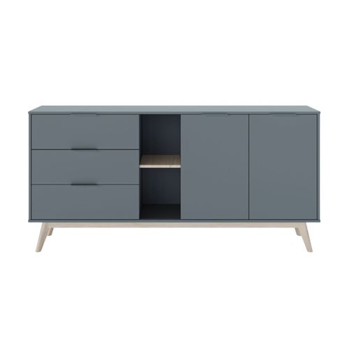 Buffet 165cm 2 Portes 3 Tiroirs Scandinave Mdf Et Pin Massif Gris Vert - Canaca
