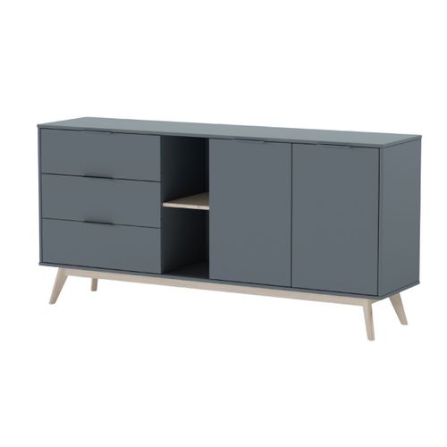 Buffet 165cm 2 Portes 3 Tiroirs Scandinave Mdf Et Pin Massif Gris Vert - Canaca