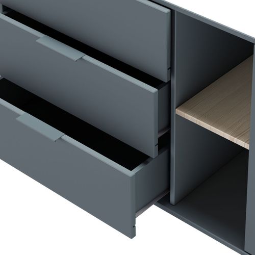 Buffet 165cm 2 Portes 3 Tiroirs Scandinave Mdf Et Pin Massif Gris Vert - Canaca