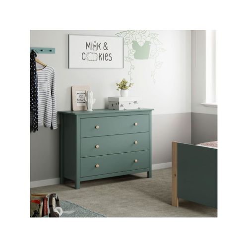Commode 3 Tiroirs En Pin Massif Vert Pétrole - Dava