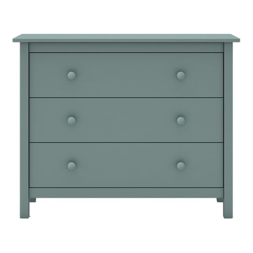 Commode 3 Tiroirs En Pin Massif Vert Pétrole - Dava