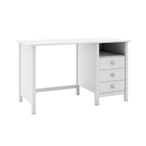 Bureau 3 Tiroirs En Pin Massif Blanc - Dava