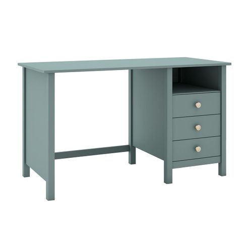 Bureau 3 Tiroirs En Pin Massif Vert Pétrole - Dava