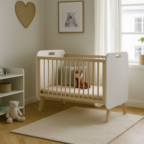 Lit Bébé 60x120cm En Mdf Et Pin Massif Coloris Blanc Et Naturel - Eiffa