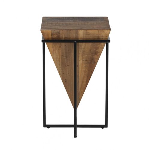 Table D'appoint H.68cm Pyramide Inversée Bois Massif Et Métal Noir - Findy