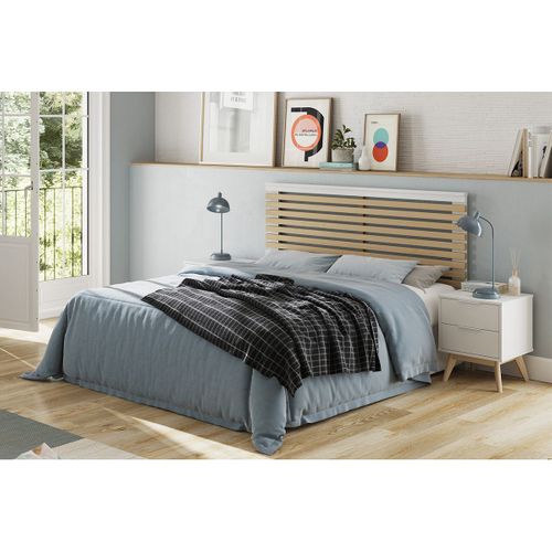 Pack Lit 140x190cm + 2 Chevets 2 Tiroirs Pin Naturel Et Blanc Scandinave - Laupell