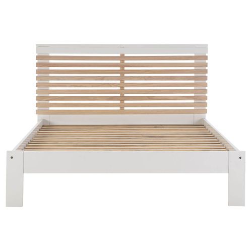 Pack Lit 140x190cm + 2 Chevets 2 Tiroirs Pin Naturel Et Blanc Scandinave - Laupell
