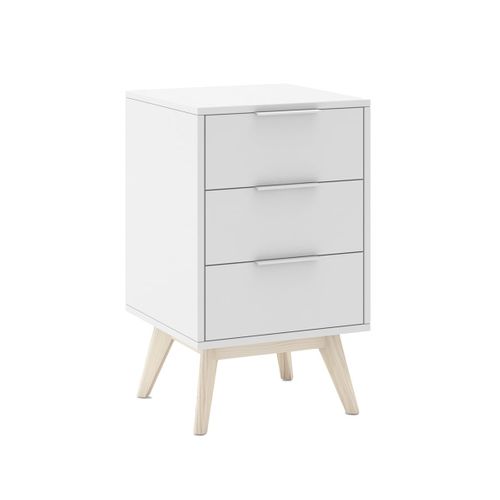 Pack Lit 140x190cm + 2 Chevets 3 Tiroirs Pin Naturel Et Blanc Scandinave - Laupell