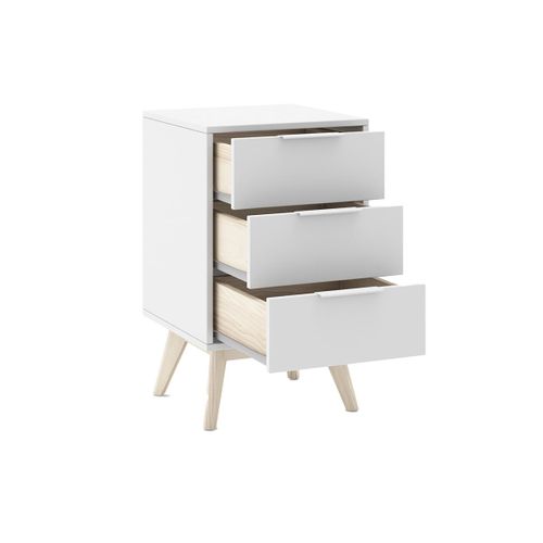 Pack Lit 140x190cm + 2 Chevets 3 Tiroirs Pin Naturel Et Blanc Scandinave - Laupell
