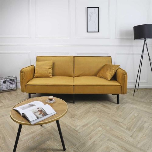 Canapé Convertible Bois D'eucalyptus Velours Ocre - Konae