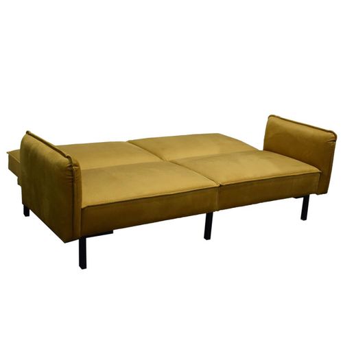 Canapé Convertible Bois D'eucalyptus Velours Ocre - Konae