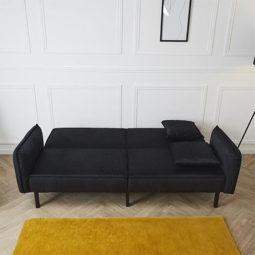 Canapé Convertible Bois D'eucalyptus Velours Noir - Konae